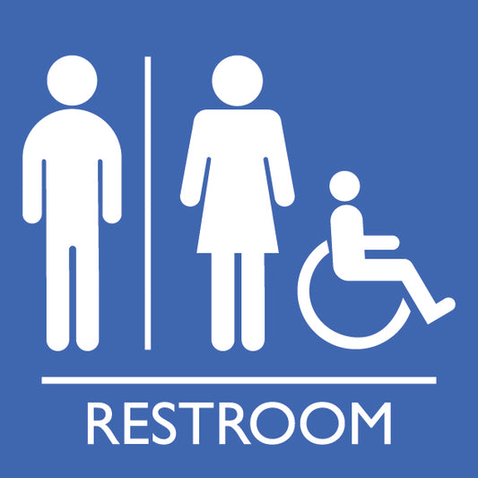 Men & Women Restroom with Wheelchair Accessibility Sign - 8" x 8"