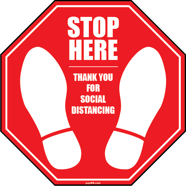 "STOP HERE" Social Distancing Sign 8" x 8" - Pack of 10